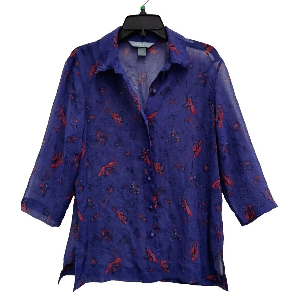Vintage Y2K Koret Womens Top Small Purple Floral Hat Sheer Whimsygoth Dark Fairy